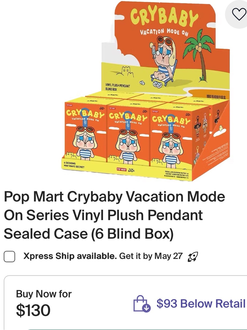 POP MART Crybaby Vacation Mode On - Series (6 Blind Boxes)